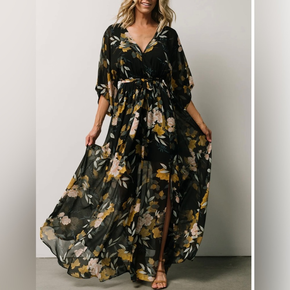 Baltic Born Black Floral Maxi Dress with Yellow & Pink Flowers
